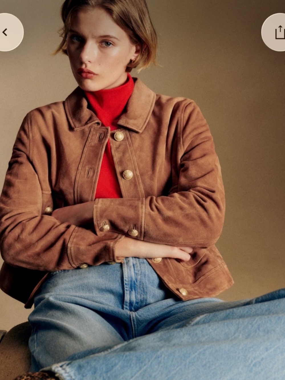 Sezane Terry Jacket Camel Suede - Size 4